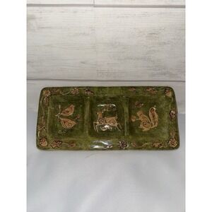 Relish‎ Tray Ceramic Certified International Susan Winget Woodland Animals Green